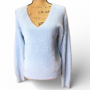 Philosophy Light Baby Blue V-Neck Fuzzy Sweater. NWT  Size Small Petite
